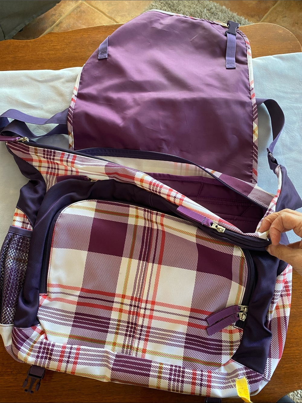 Jansport Purple Plaid Laptop Messenger Bag - Picture 3 of 12